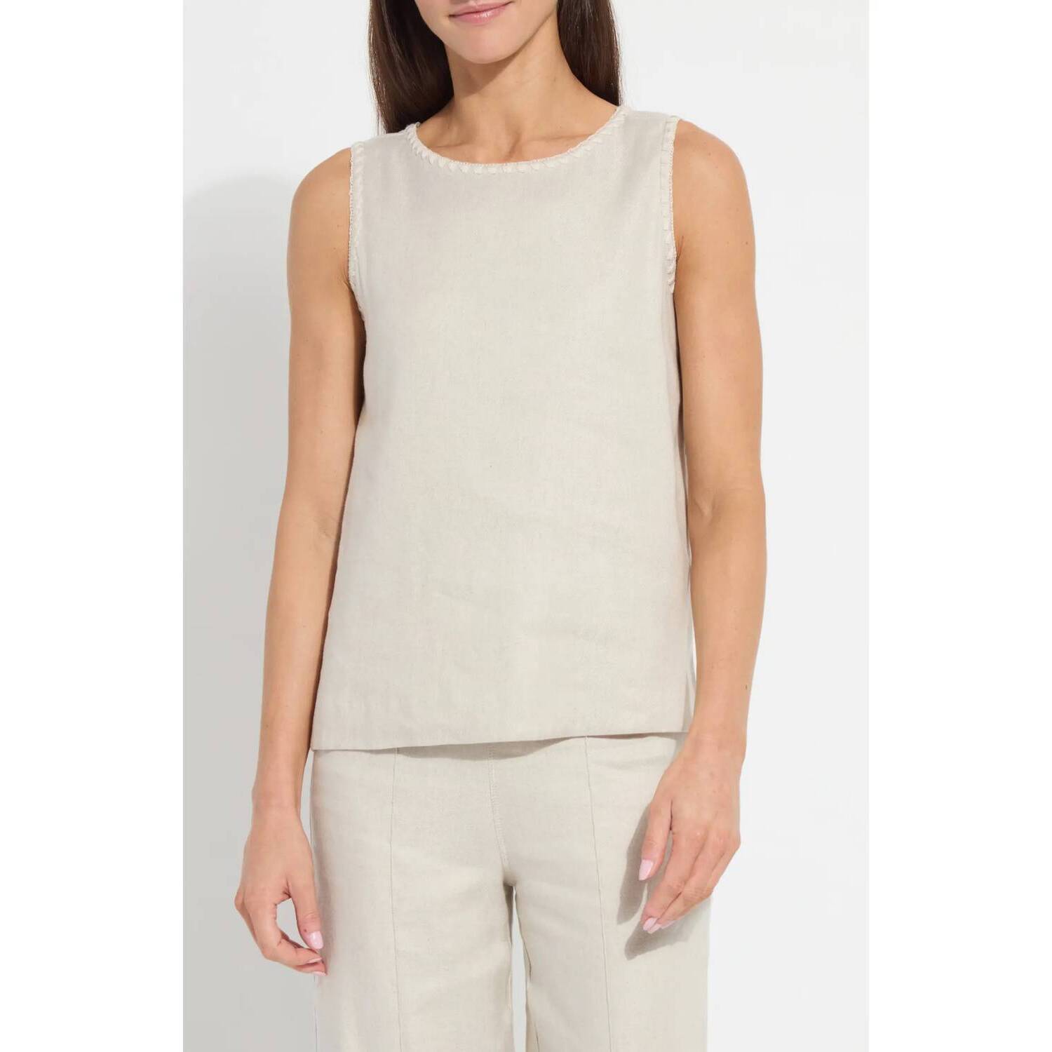 New Lysse Gabriela Embroidered Detail Blend Tank In Flax Linen